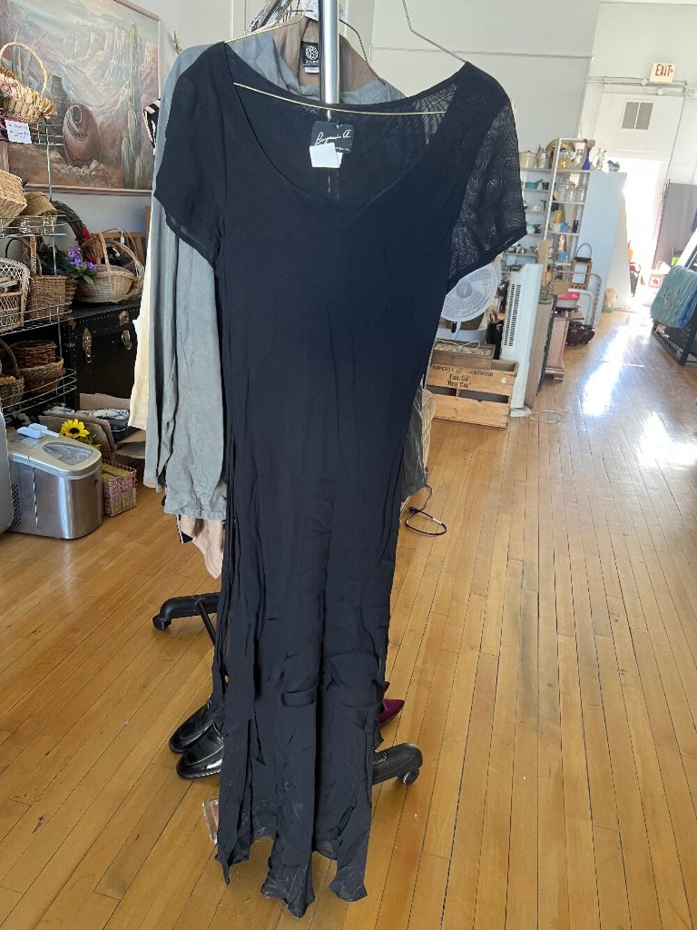 Vintage 90s Benjamin A. Black Tiered Asymmetrical Maxi Dress